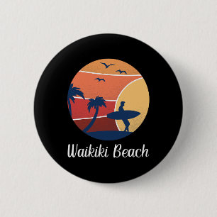 Waikiki Strand Honolulu Hawaii Surfen Surfer Vinta Button