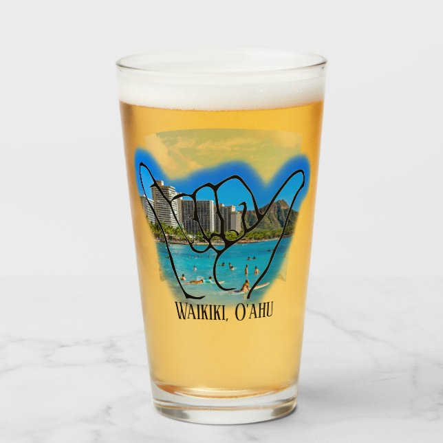 Waikiki und Diamond Head, O'ahu, Bierglas Glas (Vorne (Gefüllt))