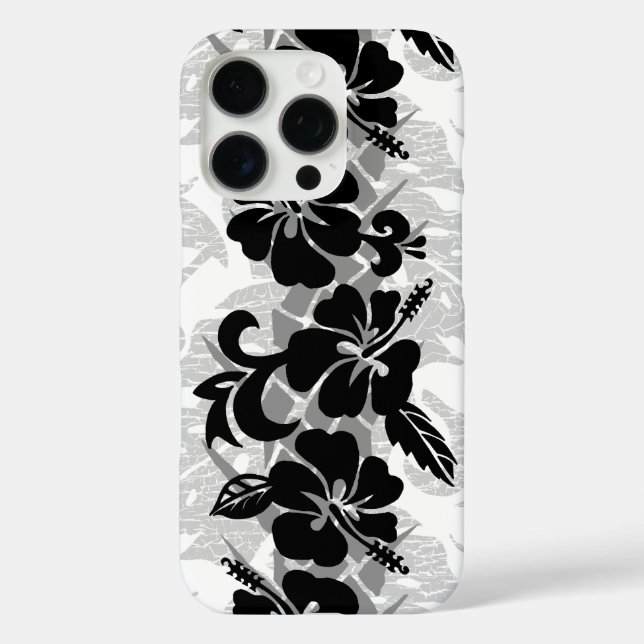 Waikoloa Hawaiian Hibiskus Floral Black iPhone 16 Pro Hülle (Rückseite)