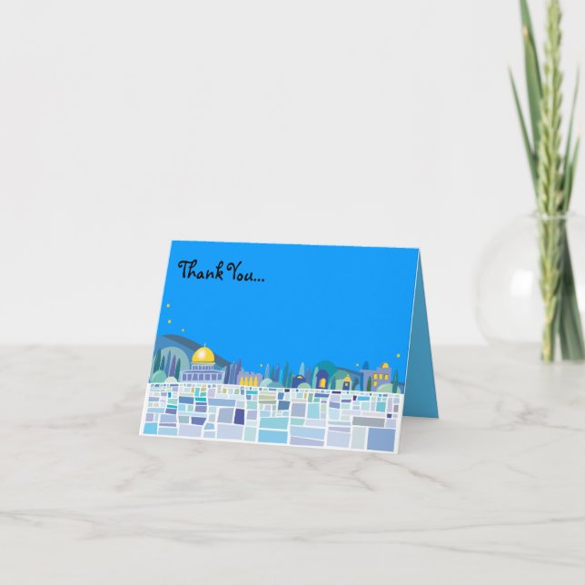 Wailing Wall Israel Bar Bat Mitzvah Thank You Card Dankeskarte (Vorderseite)