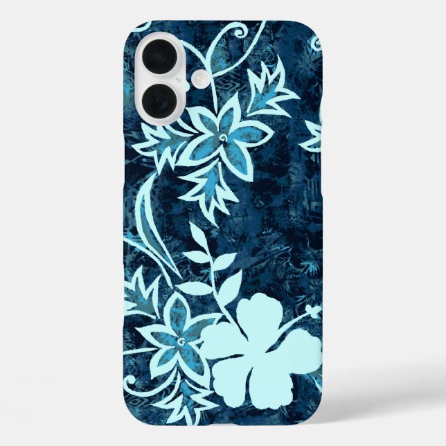 Waimanalo Hawaiian Hibiskus Batik iPhone 16 Plus Hülle (Rückseite)