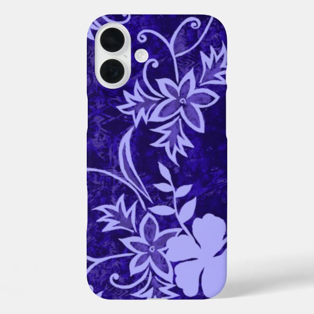 Waimanalo Hawaiian Hibiskus Batik Lila iPhone 16 Plus Hülle (Rückseite)