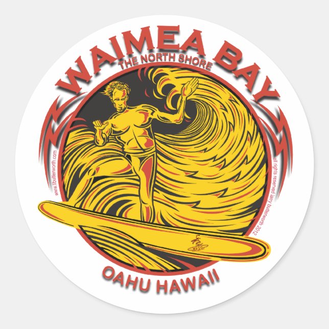 WAIMEA BAY HAWAII SURFEN RUNDER AUFKLEBER (Vorderseite)