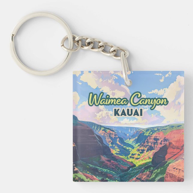 Waimea Canyon Kauai Hawaii Landscape Retro Schlüsselanhänger (Vorderseite)