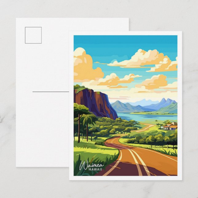 Waimea Hawaii Art Travel Vintag Illustration Postkarte (Vorne/Hinten)