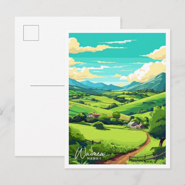 Waimea Hawaii Travel Vintag Illustration Postkarte (Vorne/Hinten)