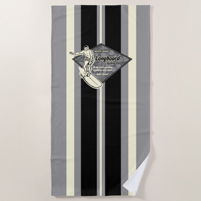 Waimea Striped Surfboard Hawaiian Surfer - Grau Strandtuch (Vorderseite)