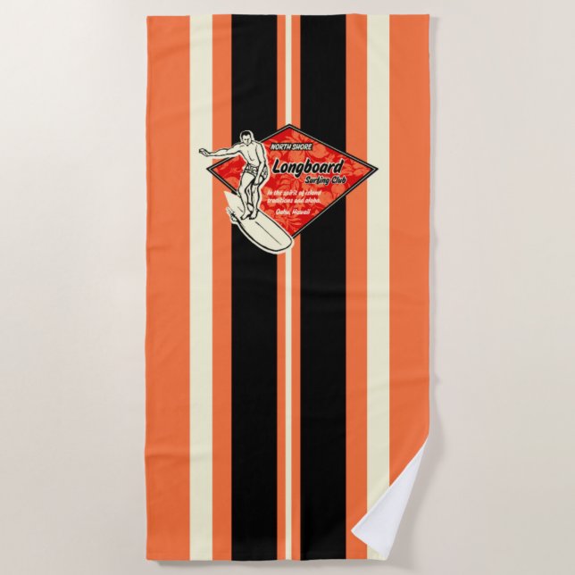 Waimea Striped Surfboard Hawaiian Surfer - Orange Strandtuch (Vorderseite)