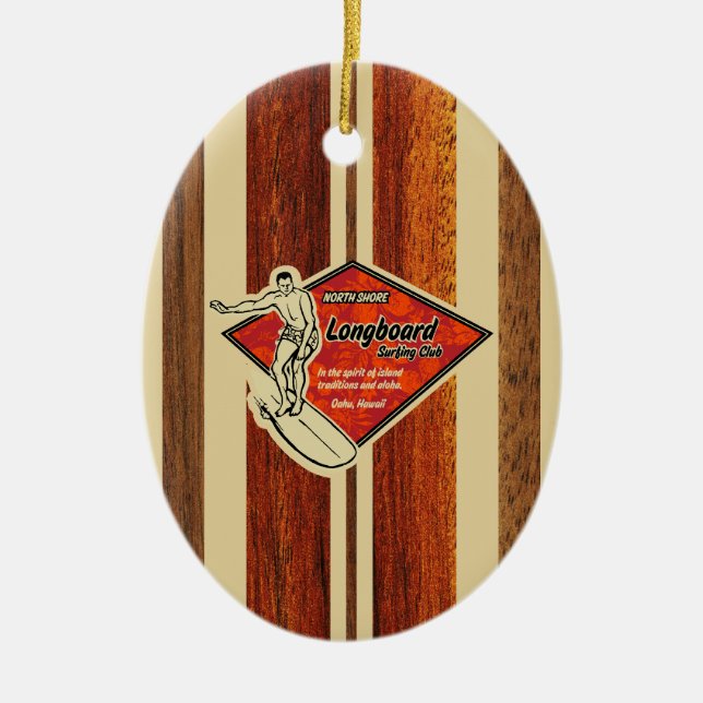 Waimea Surfbrett-hawaiisches Imitat hölzern Keramikornament (Vorne)