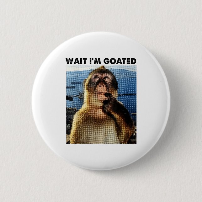 Wait I'm Goated Y2k Funny Thinking Monkey Meme Bra Button (Vorderseite)