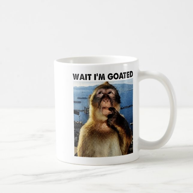 Wait I'm Goated Y2k Funny Thinking Monkey Meme Bra Kaffeetasse (Rechts)