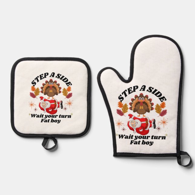 Wait Your Turn Fat Boy Funny Thanksgiving  Ofenhandschuh & Topflappen-Set (Vorderseite)