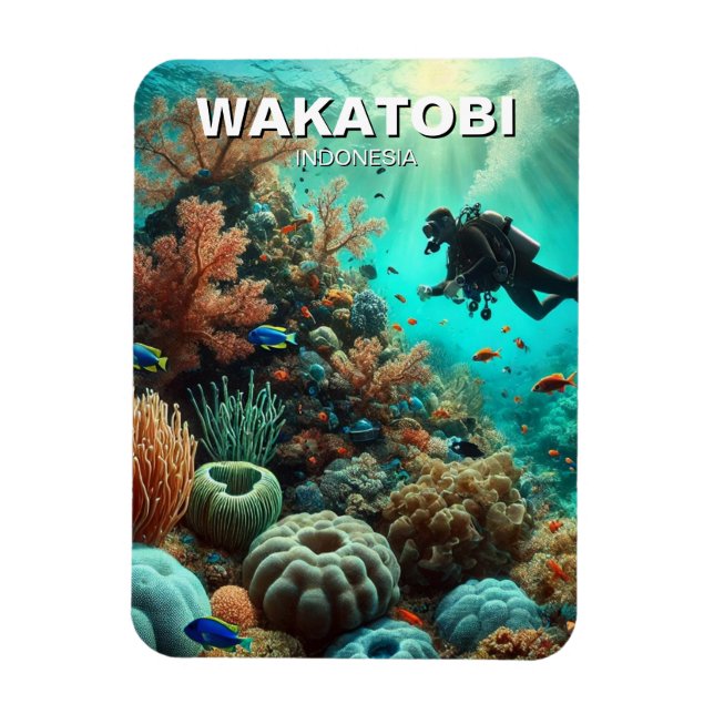 Wakatobi Indonesia Scuba Diver Magnet (Vertikal)