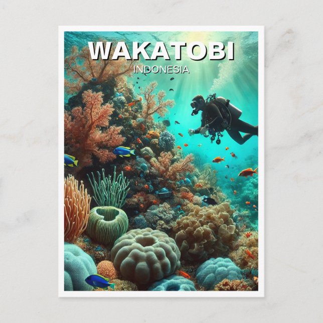 Wakatobi Indonesia Scuba Diver Postkarte (Vorderseite)