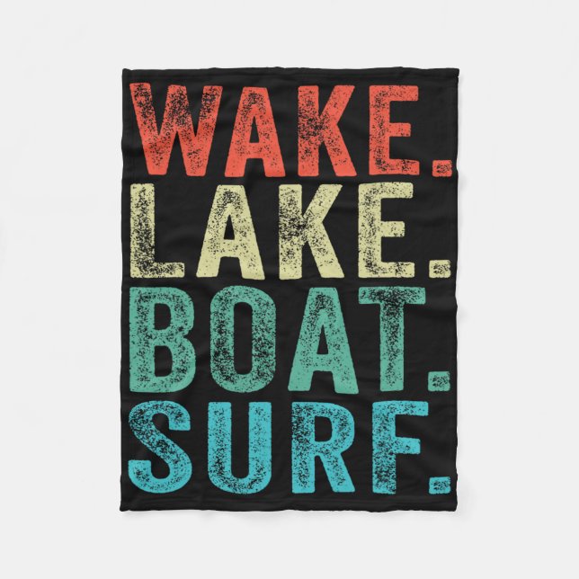 Wake Lake Boot Surf Surfen Surfboards Strand Retro Fleecedecke (Vorderseite)