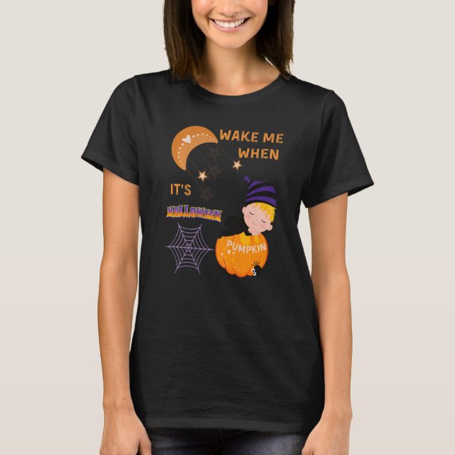 Wake Me When Its Halloween Cute Pumpkin Sleeping K T-Shirt (Vorderseite)