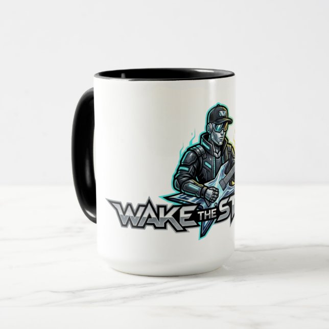 Wake The Strings Retro Future Art Tasse (Vorderseite Links)