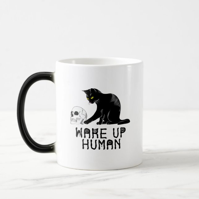Wake Up Human - Funny Cat With Skull Verwandlungstasse (Links)