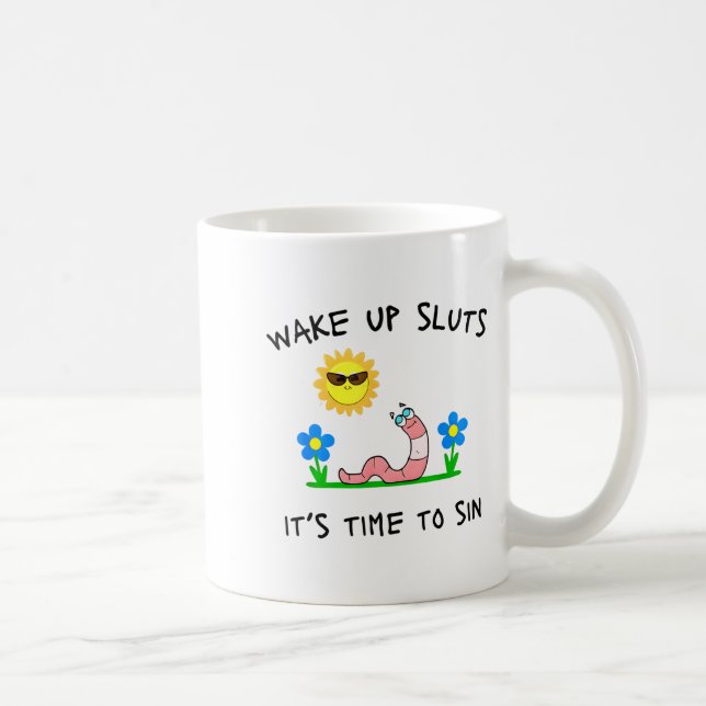 Wake Up S It's Time To Sin Funny Animal Meme  Kaffeetasse (Rechts)