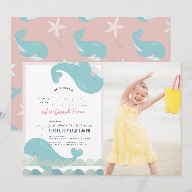 Wal a Good Time Pink Girl Birthday Foto Einladung (Vorne/Hinten)