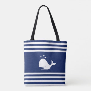 Wal auf navyblau-weiß gestreiftem Tragetasche Tasche