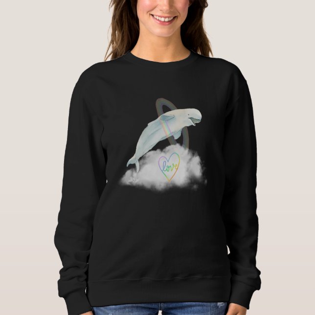 Wal Delfin springt durch Liebe Regenbogen Reifen Sweatshirt (Vorderseite)