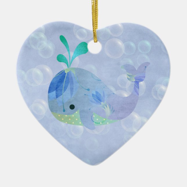 Wal-Fisch-Baby-Geburts-Mitteilungs-Herz Keramikornament (Vorne)