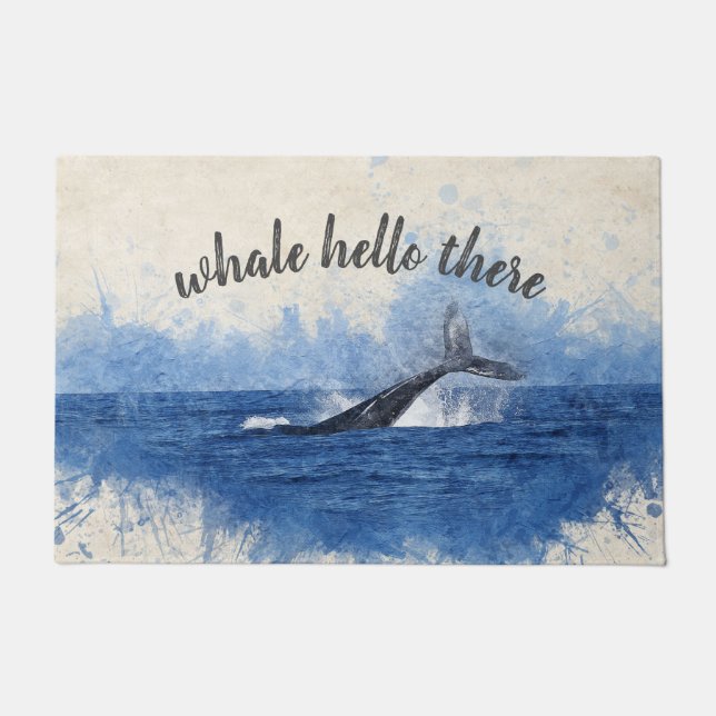 Wal hallo dort lustiger niedlicher Seewatercolor Fußmatte (Vorderseite)