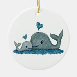 Wal-Mama-und Baby-Schwimmen im Meer Keramikornament