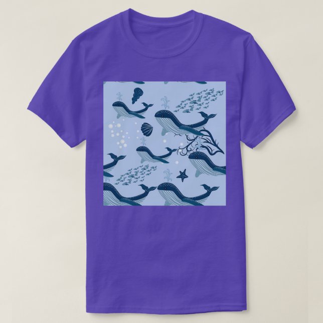 Wal mit Unterwasser-Lebenselement-Muster Seetang T-Shirt (Design vorne)