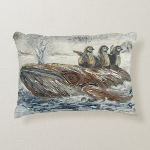Wal-Reiter Whimsical Wal und Pinguin Ozean Dekokissen