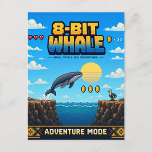 Wal, Retro-8-Bit-Pixelkunst Postkarte
