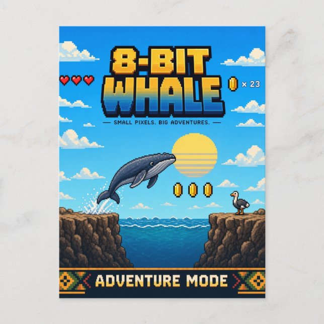 Wal, Retro-8-Bit-Pixelkunst Postkarte (Vorderseite)
