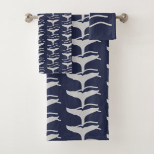 Wal-Schwanz-Muster-Marine und Grau Badhandtuch Set