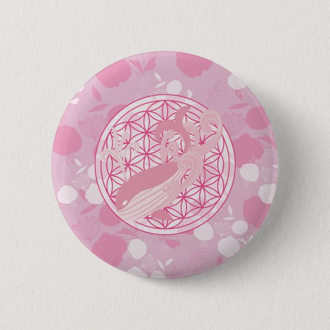 Wal,Tier Totem,Zen,Chakra,Blume des Lebens Button (Vorderseite)