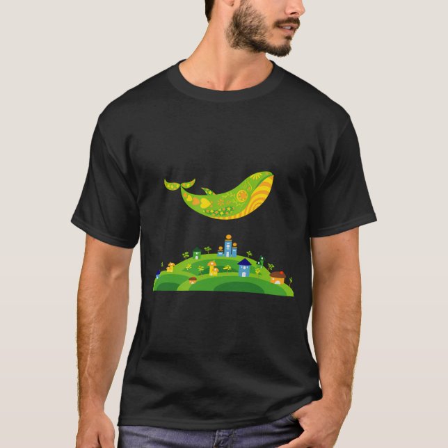 Wal über einer Kleinstadt T-Shirt (Vorderseite)