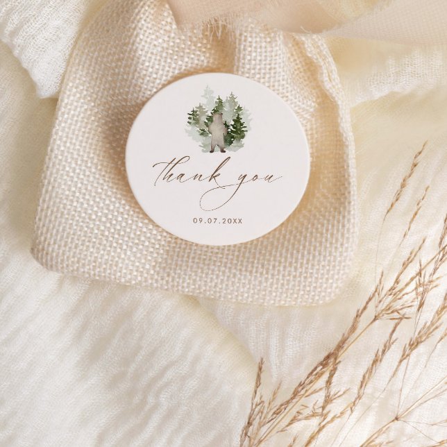 Wald-Adventure Gender Neutral-Baby-Dusche Runder Aufkleber (Von Creator hochgeladen)