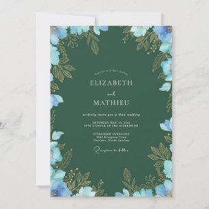 Wald Azurblaue Wildblumen-Hochzeit Einladung