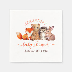 Wald-Baby-Party Süße Tiere Rote Handschrift Serviette