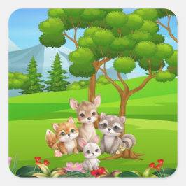 Wald-Baby-Tiere Baby-Bibs — Niedliche Wald Freunde Quadratischer Aufkleber