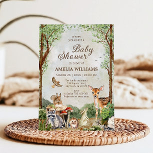 Wald-Babyparty-Hirsch-Hase-Waldtiere Einladung