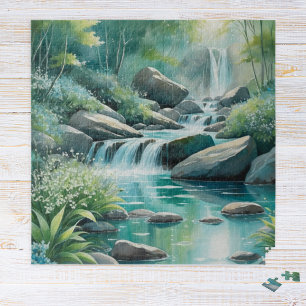 Wald Bach Wald Wasserfälle Aquarell