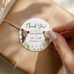 Wald Bär Zwillinge Danke Baby Shower Runder Aufkleber