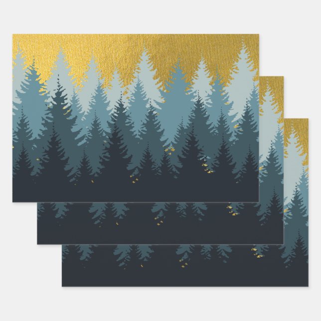 Wald Bäume Goldene Landschaft Geschenkpapier Set (Set)