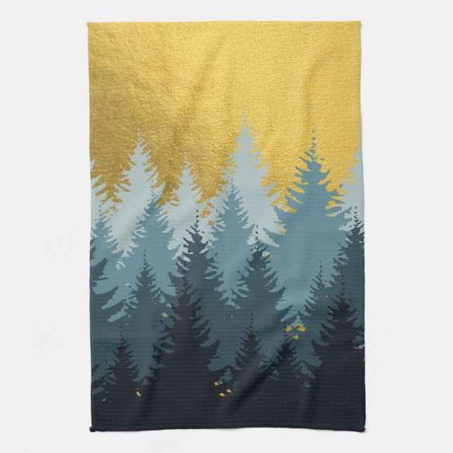 Wald Bäume Goldene Landschaft Geschirrtuch (Vertikal)