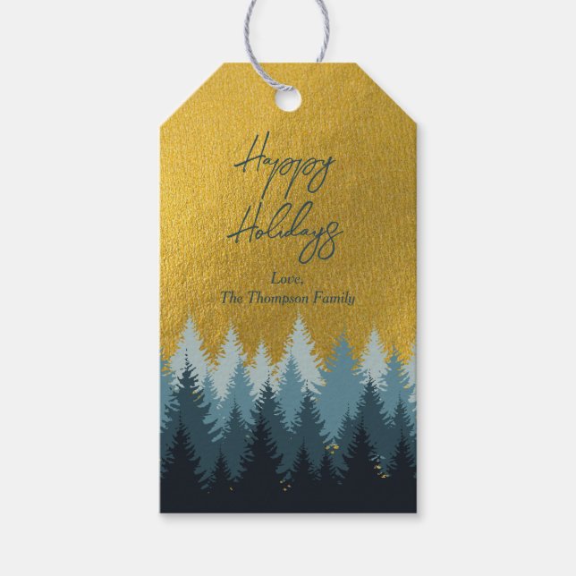 Wald Bäume Goldene Landschaft glücklich Ferien Geschenkanhänger (Vorderseite)
