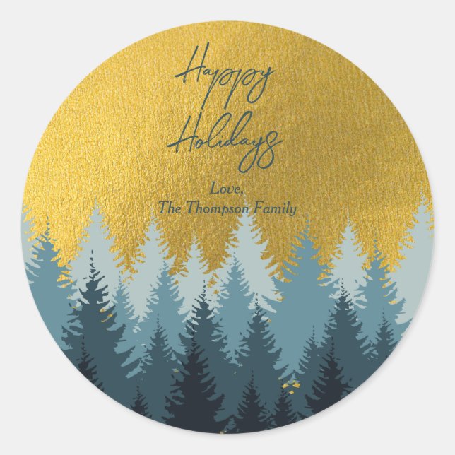 Wald Bäume Goldene Landschaft glücklich Ferien Runder Aufkleber (Vorderseite)