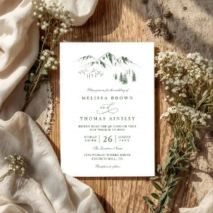 Wald Bäume Kiefern Rustikal QR Code Hochzeit Einladung