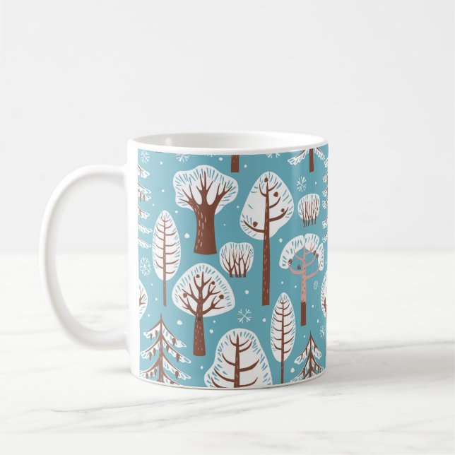 Wald, Bäume. Nahtloser Hintergrund. Winter Kaffeetasse (Links)
