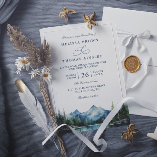 Wald Berg See Rustikale QR-Code-Hochzeit Einladung (Von Creator hochgeladen)